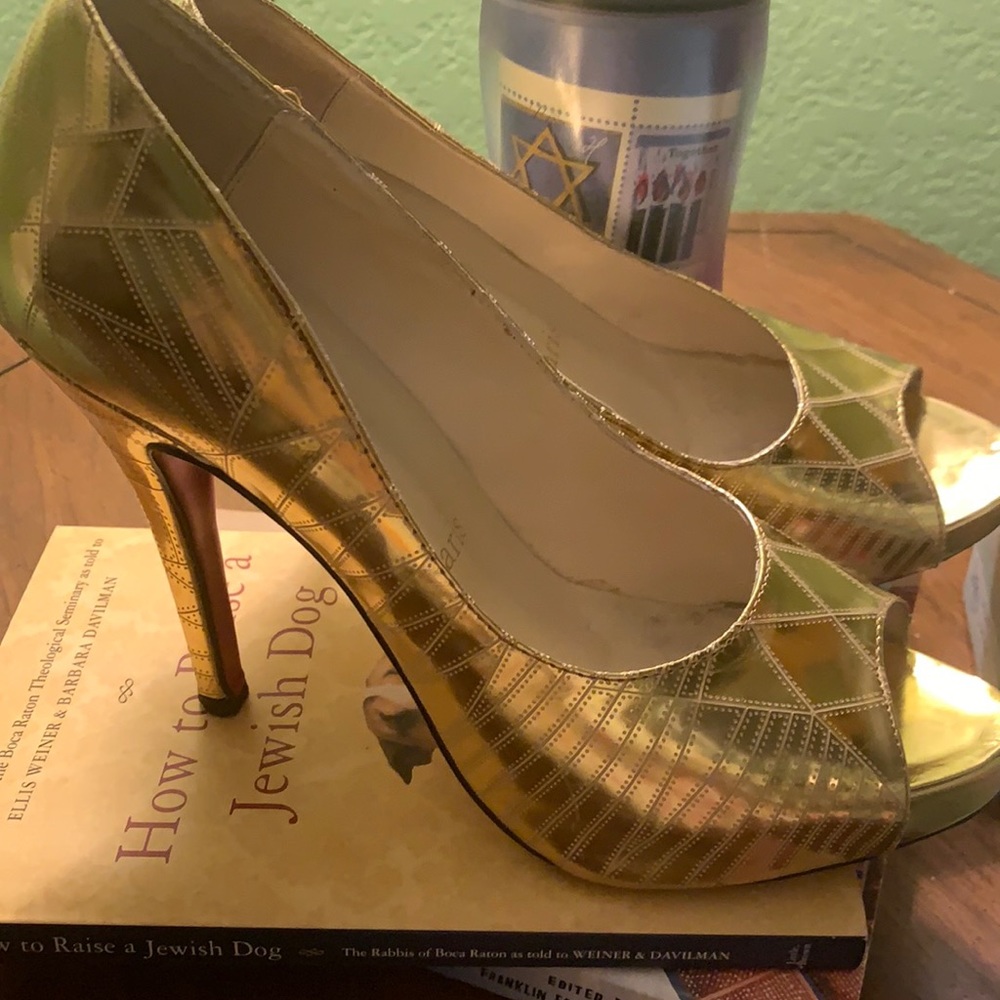 Christian Louboutin Gold Heels Open Toed